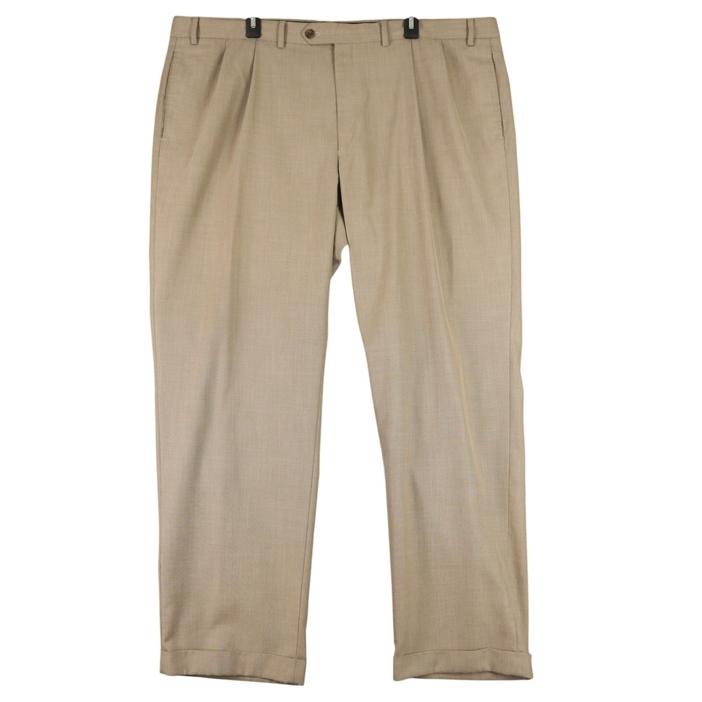 Ralph Lauren Pleated Dress Pants Mens 44x32‎ Tan Cuffed Formal Business
